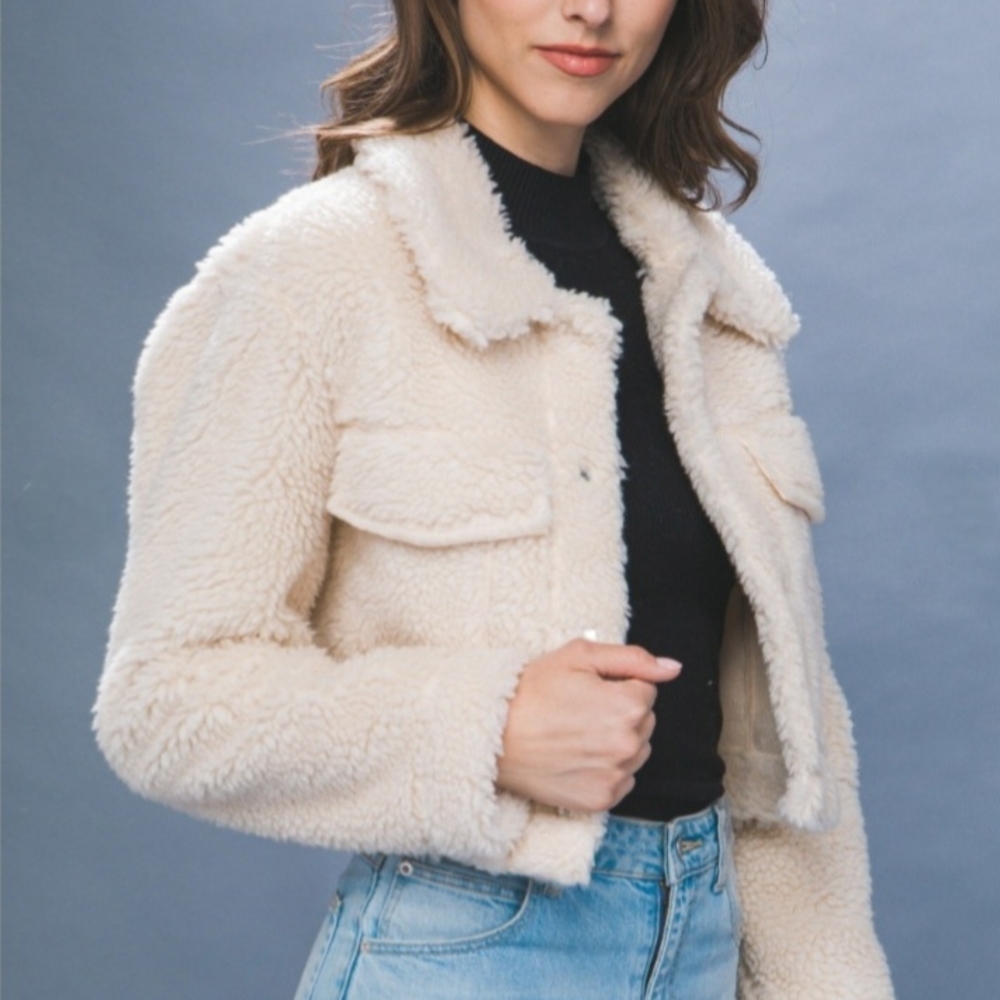 Love Tree Women's Off White Teddy Jacket